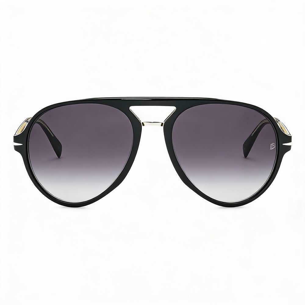 Gafas de sol unisex David Beckham DB 7005/S de plástico negro con montura de aviador y lentes de protección UV de 57 mm en gris oscuro.
