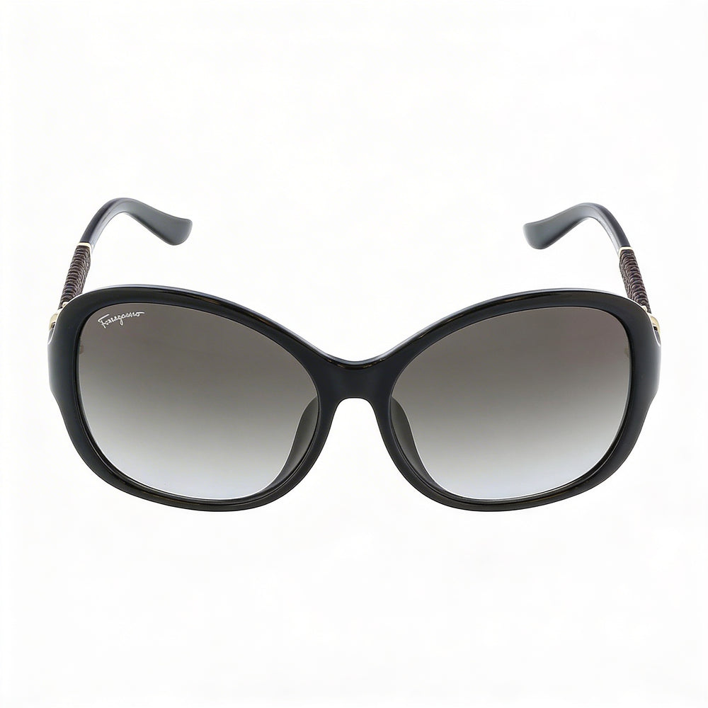 Gafas de sol Ferragamo Oval Gradiente Negro Gris de Mujer con Montura de Plástico Negro Gris Gradiente, Lente de Gradiente Gris, Protección UV, 59mm