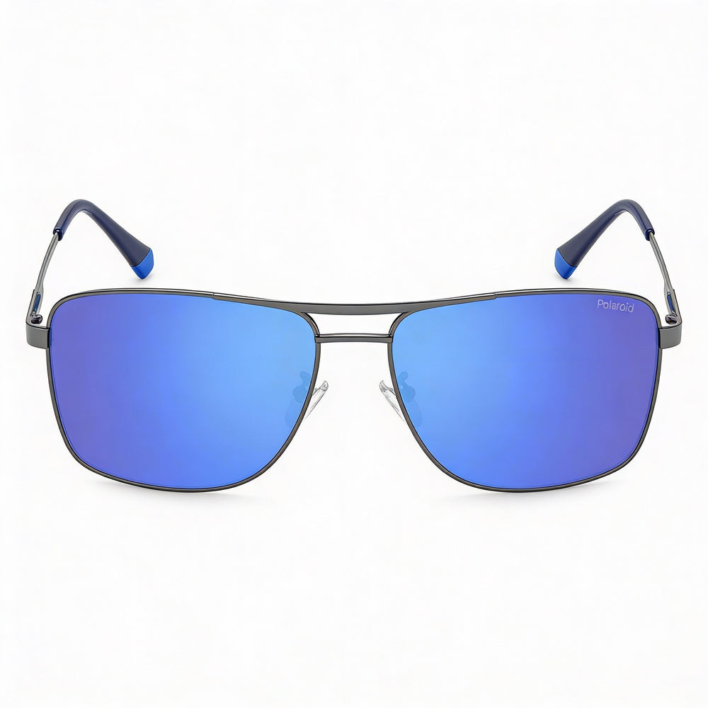 Polaroid Modern Men's Stainless Steel Dark Ruthenium Blue Mirror Polarized UV Protection Sunglasses 59mm