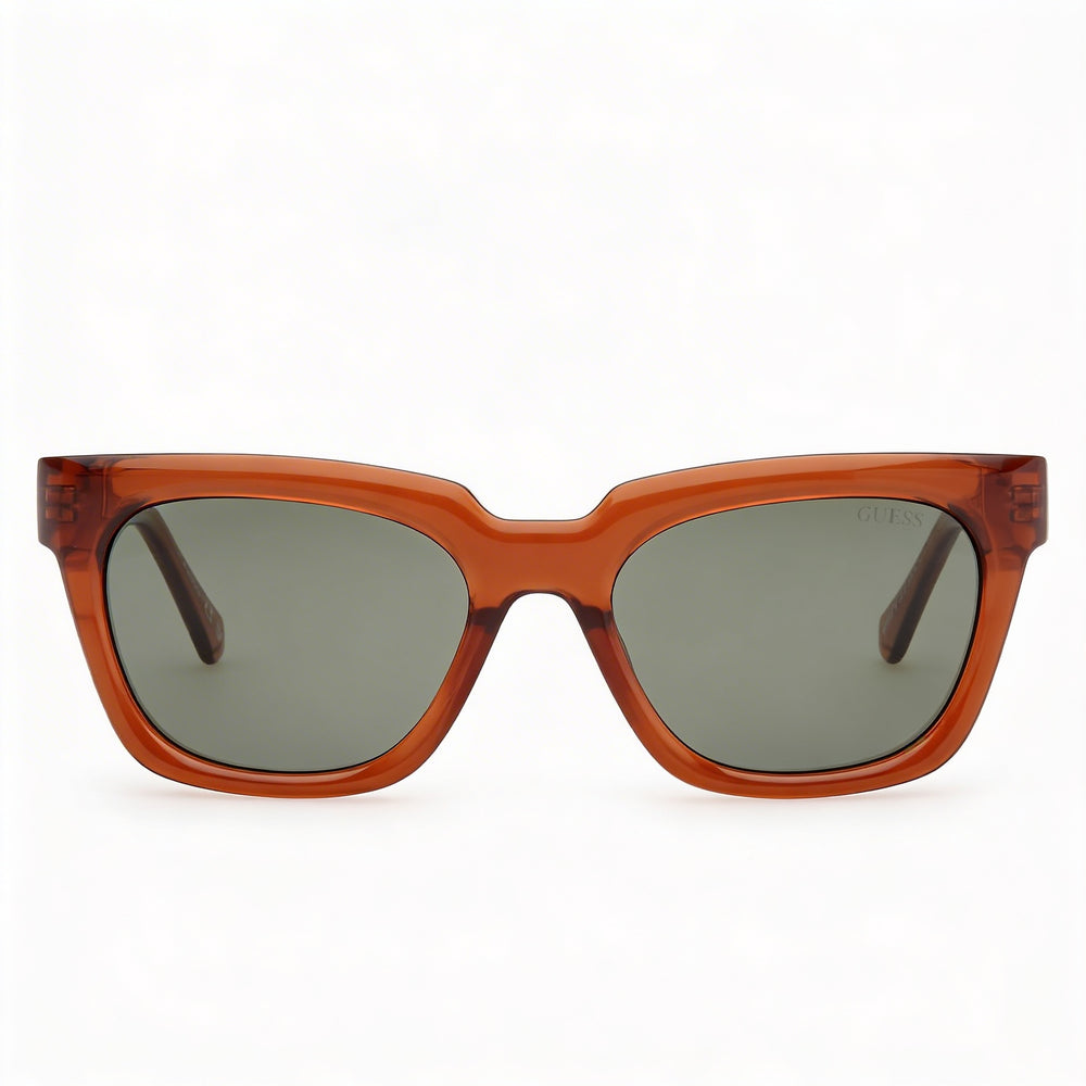 GUESS Women's Square Plastic Sunglasses Shiny Dark Brown Green Lens UV Protection 53mm