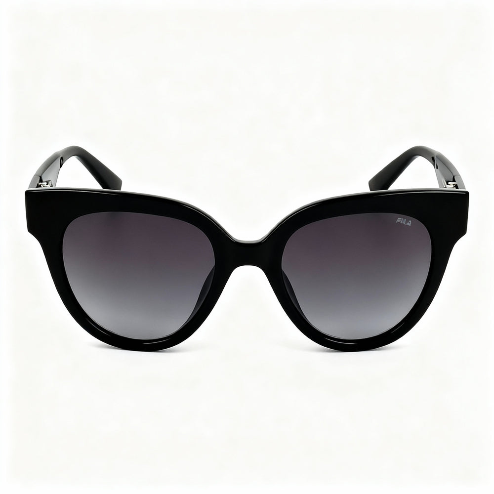 Gafas de sol FILA SFI119 para mujer, estilo casual, con montura negra brillante inyectada, efecto degradado ahumado, no polarizadas, 51 mm