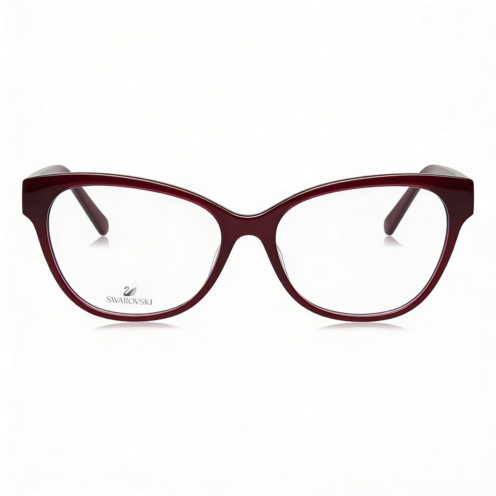 Gafas de sol modernas unisex Swarovski con montura morada brillante y lentes de policarbonato, tamaño 55 mm