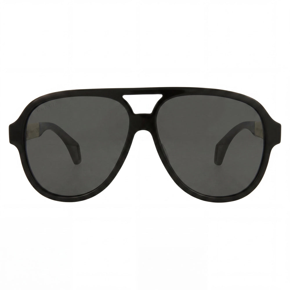 Gucci GG0463S Gafas de Sol Icono de Temporada para Hombre, Plástico Negro Blanco Gris, Lentes Grises Polarizadas UV, 58mm