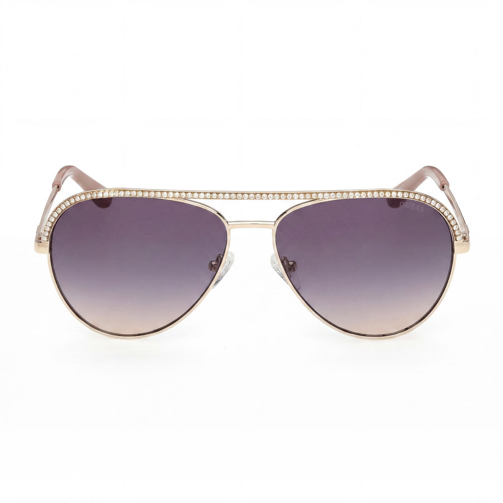 Gafas de sol informales GUESS para mujer, montura de plástico brillante dorado pálido, lentes degradadas ahumadas, protección UV 400, 60 mm