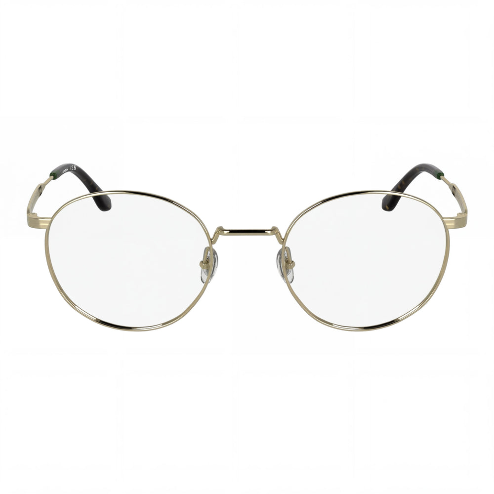 Lacoste L2308 Unisex Redondas Casuales Montura Completa de Metal Gafas Oro Montura Lentes de Demostración de Plástico Transparente 51-21-145