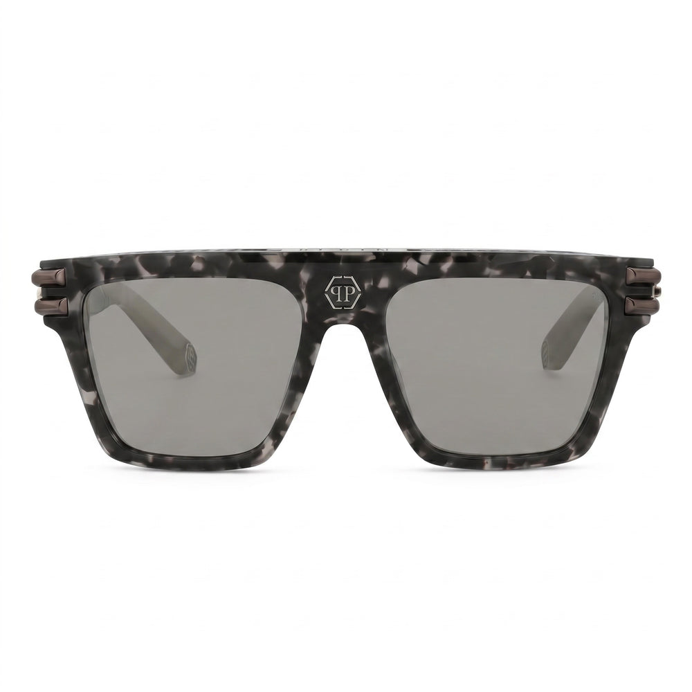 Philipp Plein Spp108v Unisex Multi-coloured Plastic Frame Sunglasses Smoke Mirror Gun Metal Lenses 56mm UV Protection