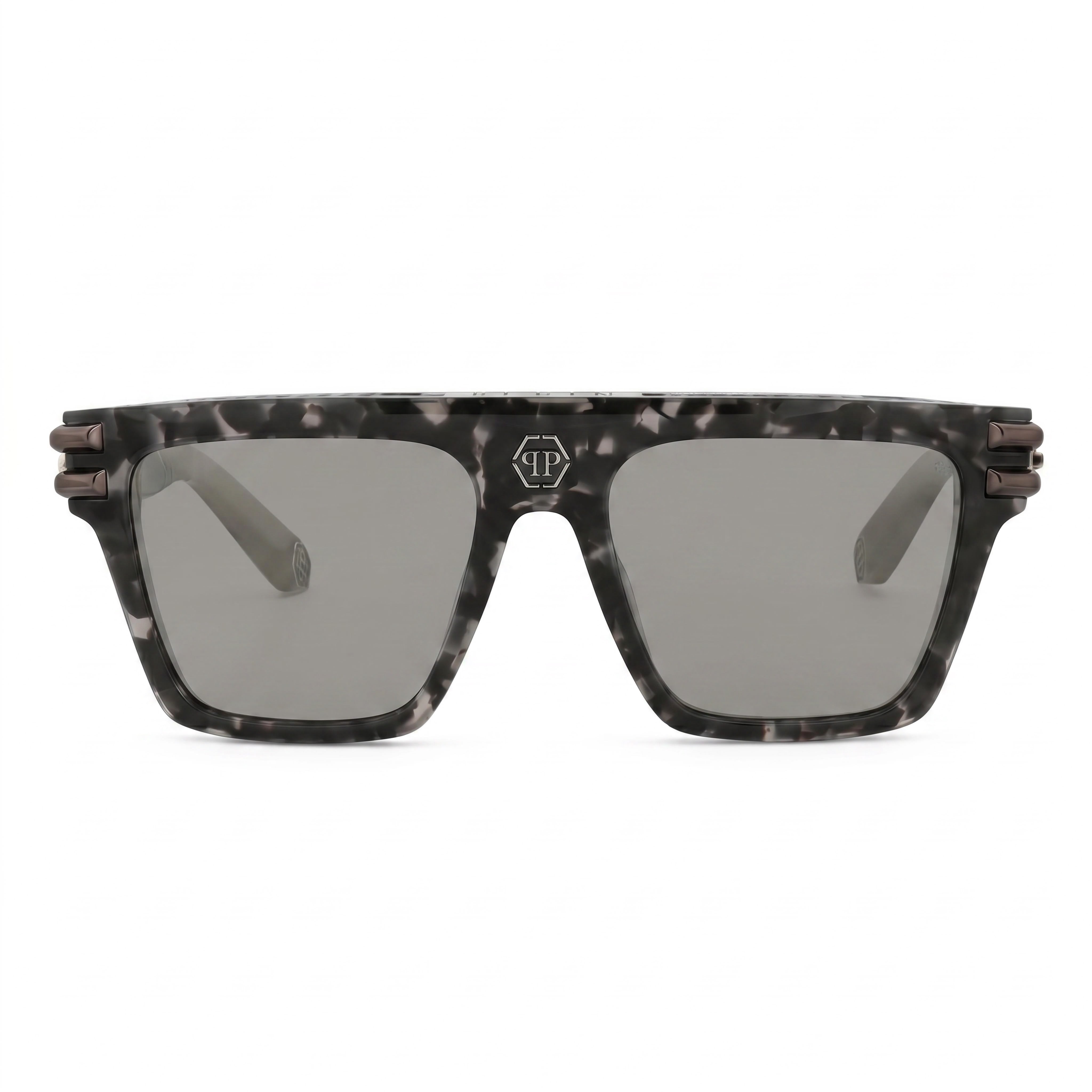 Gafas de sol unisex Philipp Plein Spp108v con montura de plástico multicolor, lentes de espejo ahumado y metal de pistola de 56 mm, protección UV, Photo 2