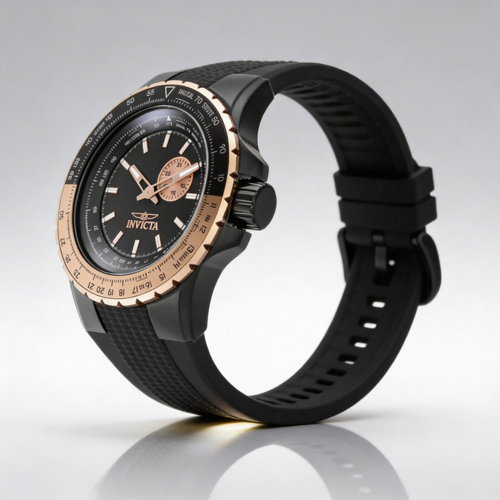 Reloj Invicta Aviator 49725 para hombre, de acero inoxidable negro, de cuarzo, de 50 mm, resistente a 10 ATM y con correa de silicona.