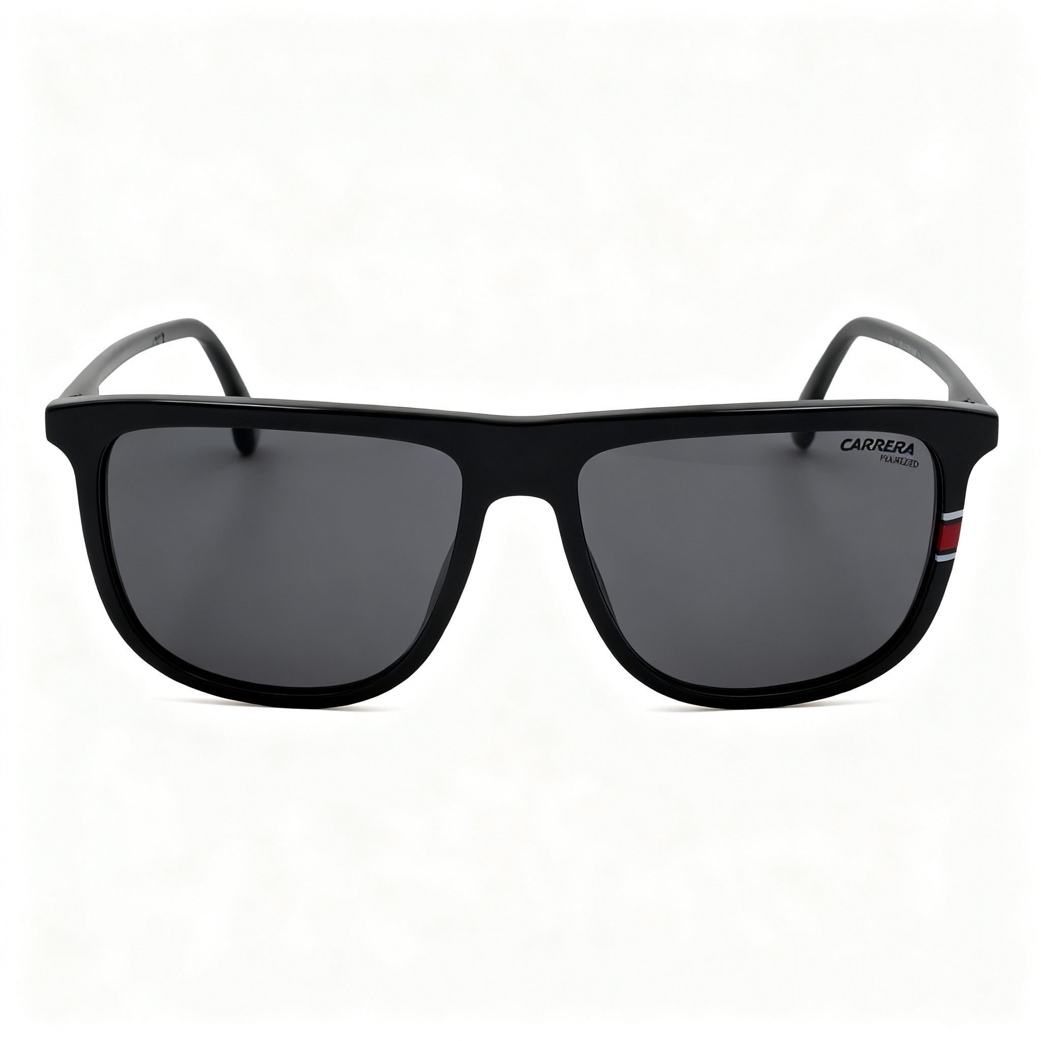 Carrera 218/S Unisex Rectangular Sunglasses, Black Plastic Frame, Grey Polarized Lenses, 58mm