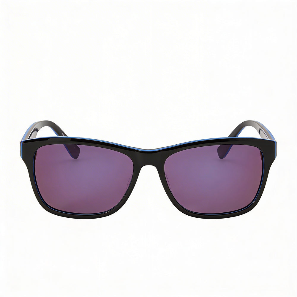 Gafas de sol unisex Lacoste con lentes marrones antirreflejos con protección UV, armazón de plástico (plomo medio, negro, azul belleza), 55 mm