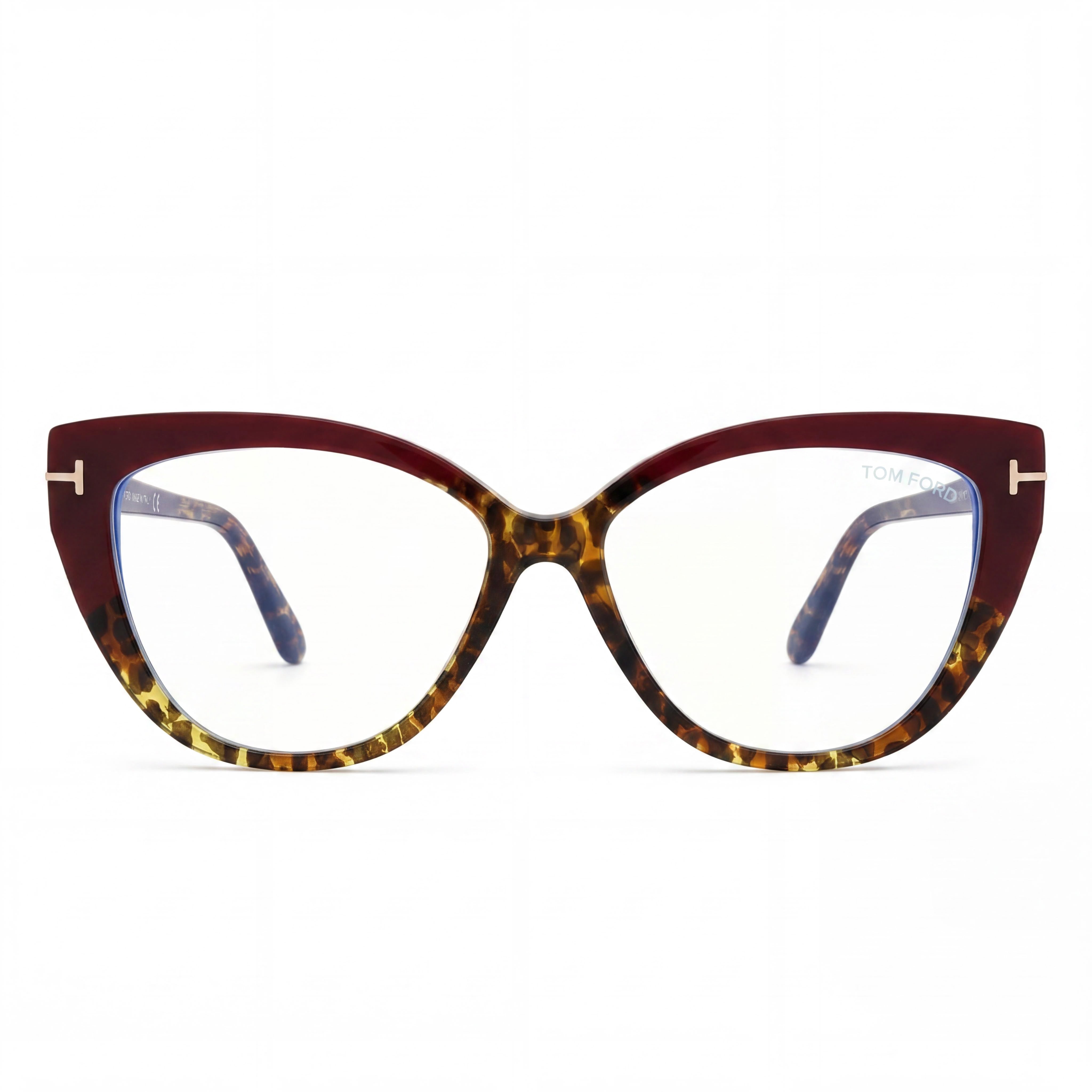 Tom Ford Ft5673-b Women's Cat Eye Plastic Eyeglasses 54mm Vintage Leopard, Bordeaux Leopard Temples, Photo 2