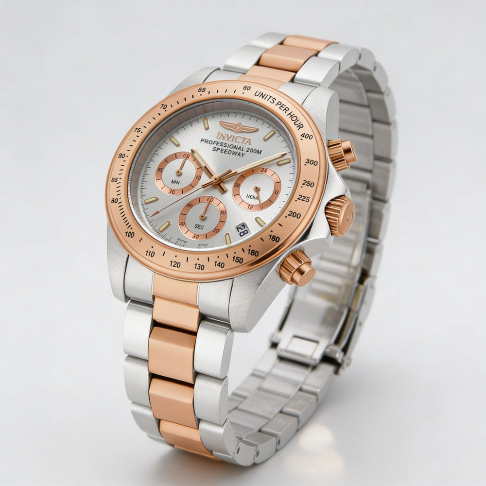 Cronógrafo unisex Invicta Speedway 17030, esfera plateada de 39 mm, acero inoxidable, resistente al agua hasta 20 ATM