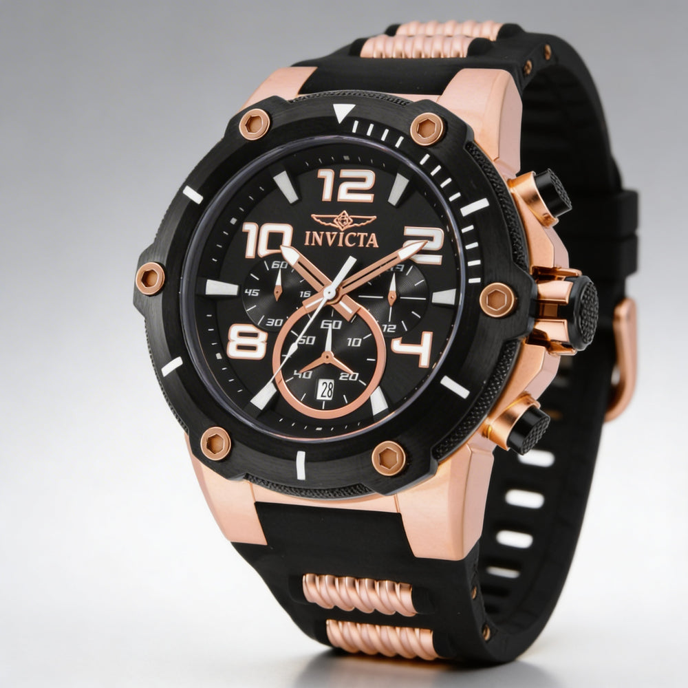 Invicta Speedway Men's Black & Rose Gold Stainless Steel Chronograph Watch with Black Polyurethane Strap, 51mm