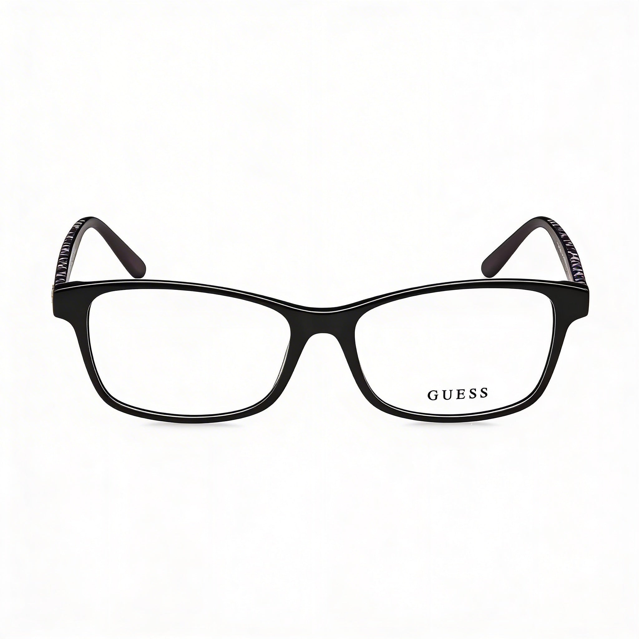 GUESS Women's Classic Plastic Frame Eyeglasses in Shiny Black Animal, 51-16-140mm, Photo 2