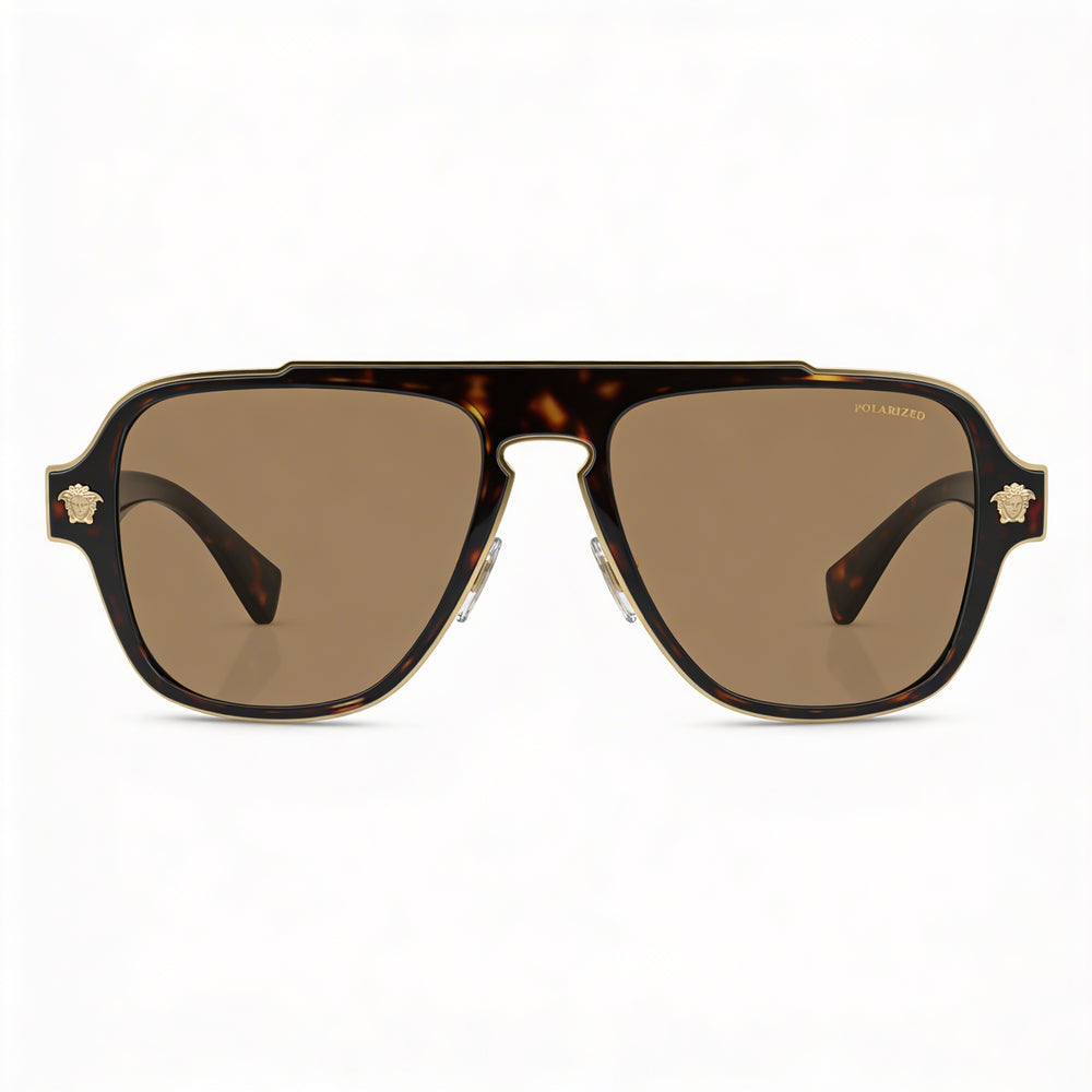 Gafas de sol unisex contemporáneas Versace con montura de plástico multicolor, lentes polarizadas naranjas con protección UV de 56 mm