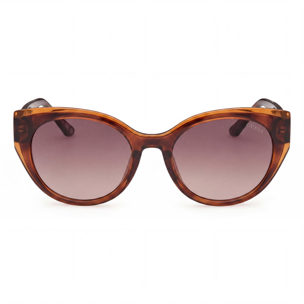 GUESS Women's Round Sunglasses, UV Protection, Composite Dark Havana Frame, Gradient Brown Polycarbonate Lenses, 53mm