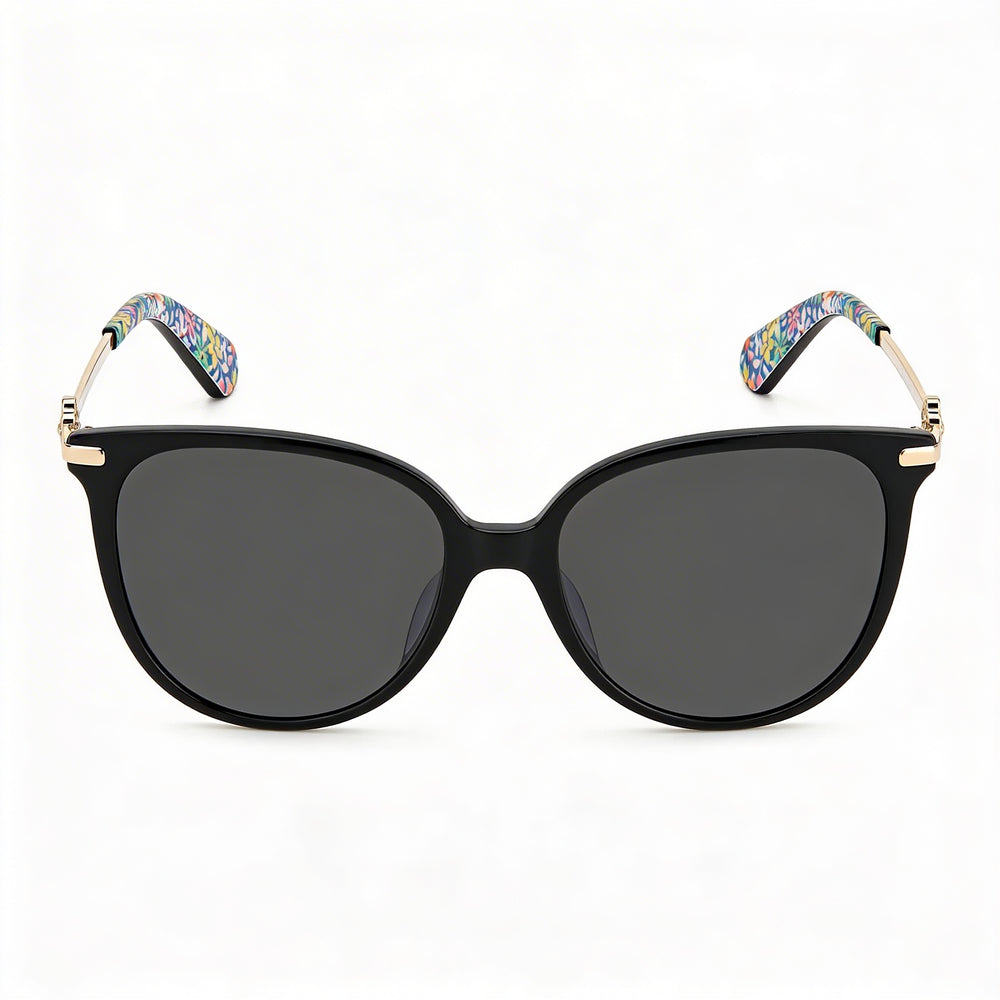 kate spade new york Gafas de sol clásicas de moda para mujer con protección UV, armazón de plástico negro y gris, lentes grises de 60 mm