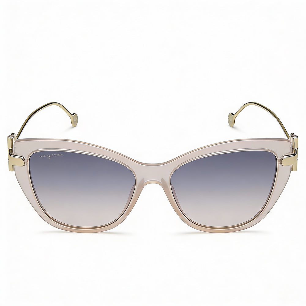 Gafas de sol Salvatore Ferragamo SF928S para mujer, estilo ojo de gato, color nude, dorado, de plástico, con degradado azul y protección UV, 55-15-140 mm