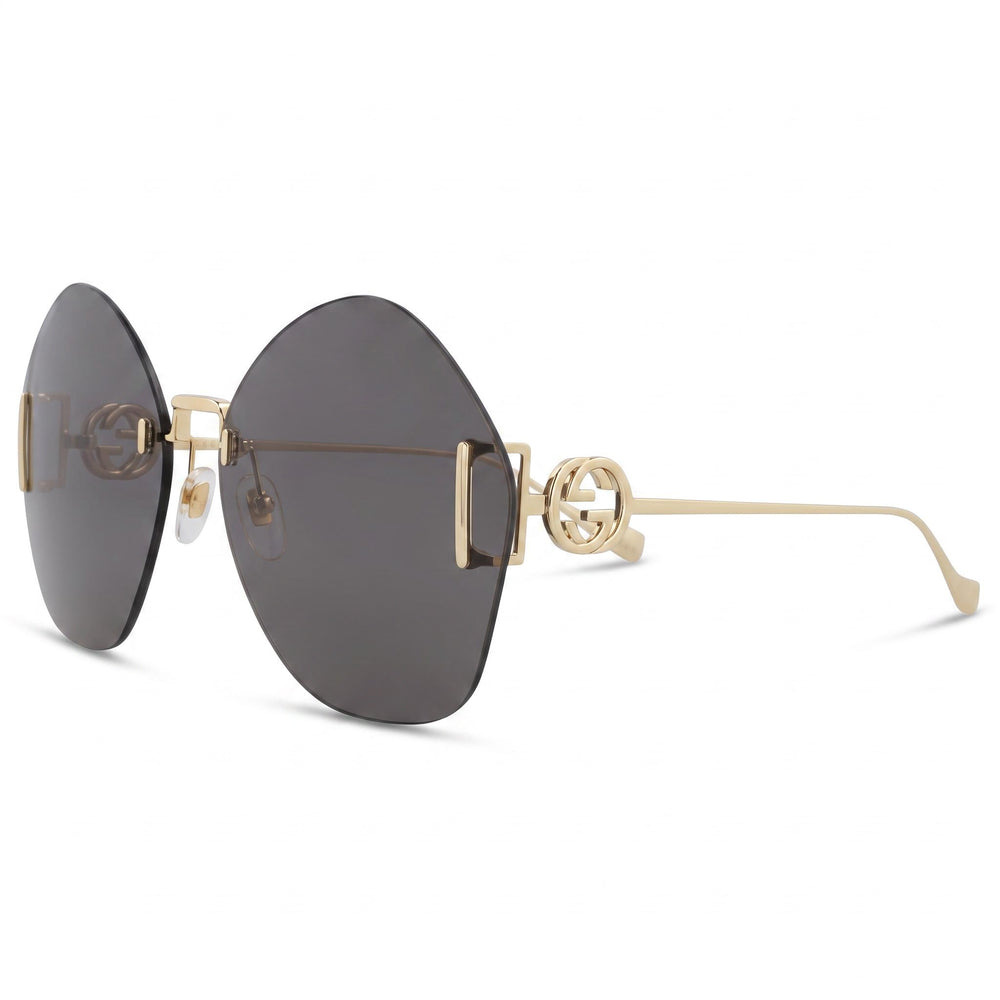 Gucci Women's gg1203s-30013411 Round/Oval Gold Grey Metal Frame Sunglasses with UV Protection, 65-16-140mm