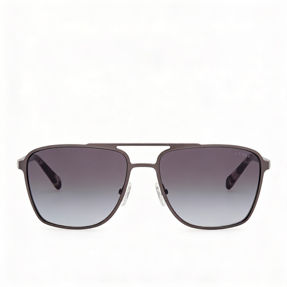GUESS Unisex Metal Aviator Sunglasses, Shiny Satin Dark Ruthenium Frame, Gradient Smoke Non-Polarized UV 400 Lenses 60-17-145