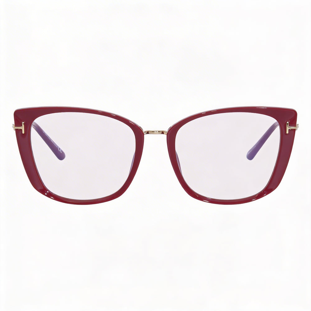 Gafas de sol Tom Ford FT5816-B para mujer, de plástico, con montura de ojo de gato y bloqueo de luz azul, color fucsia brillante, oro rosa, 53 mm