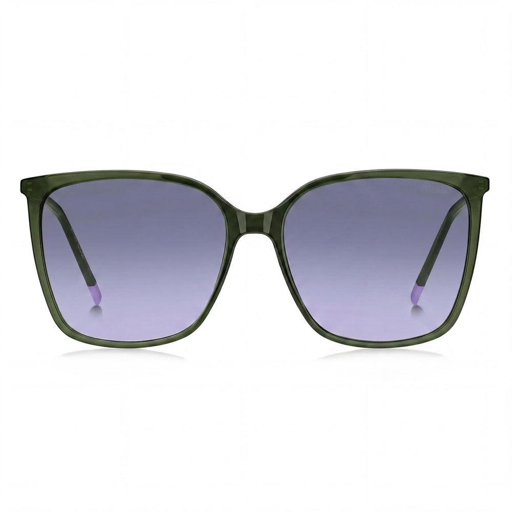 Gafas de sol HUGO para mujer, estilo contemporáneo, montura de poliamida gris verde, cristales verdes no polarizados de 57 mm