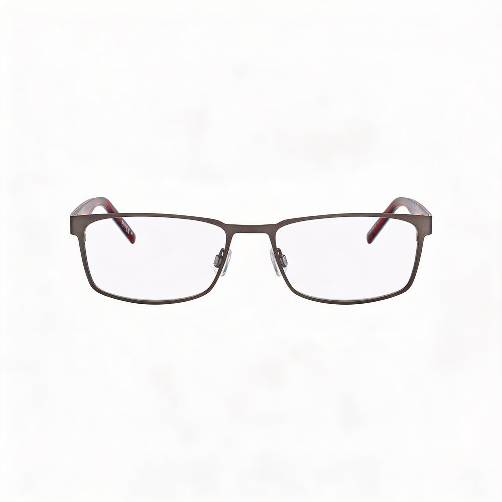 HUGO Unisex Rectangular Eyeglasses Matte Dark Ruthenium Stainless Steel 56-18-145