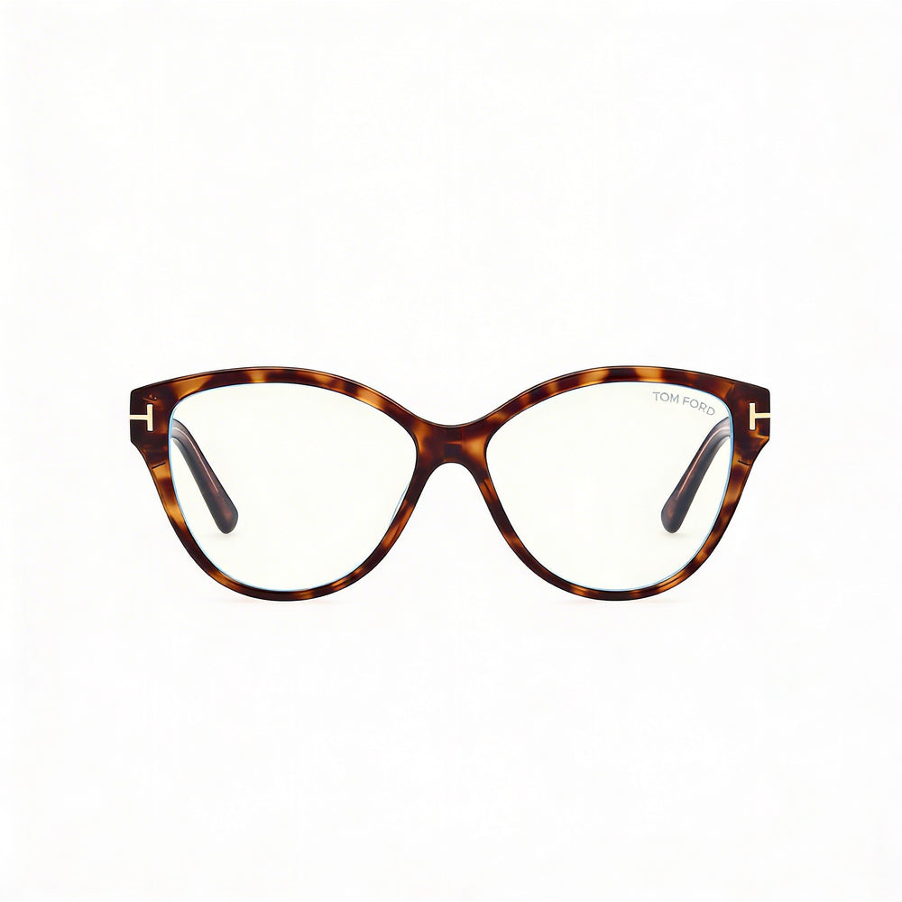 Tom Ford FT5954-B Gafas de bloqueo de luz azul de plástico con forma de ojo de gato para mujer, color habana 54 mm