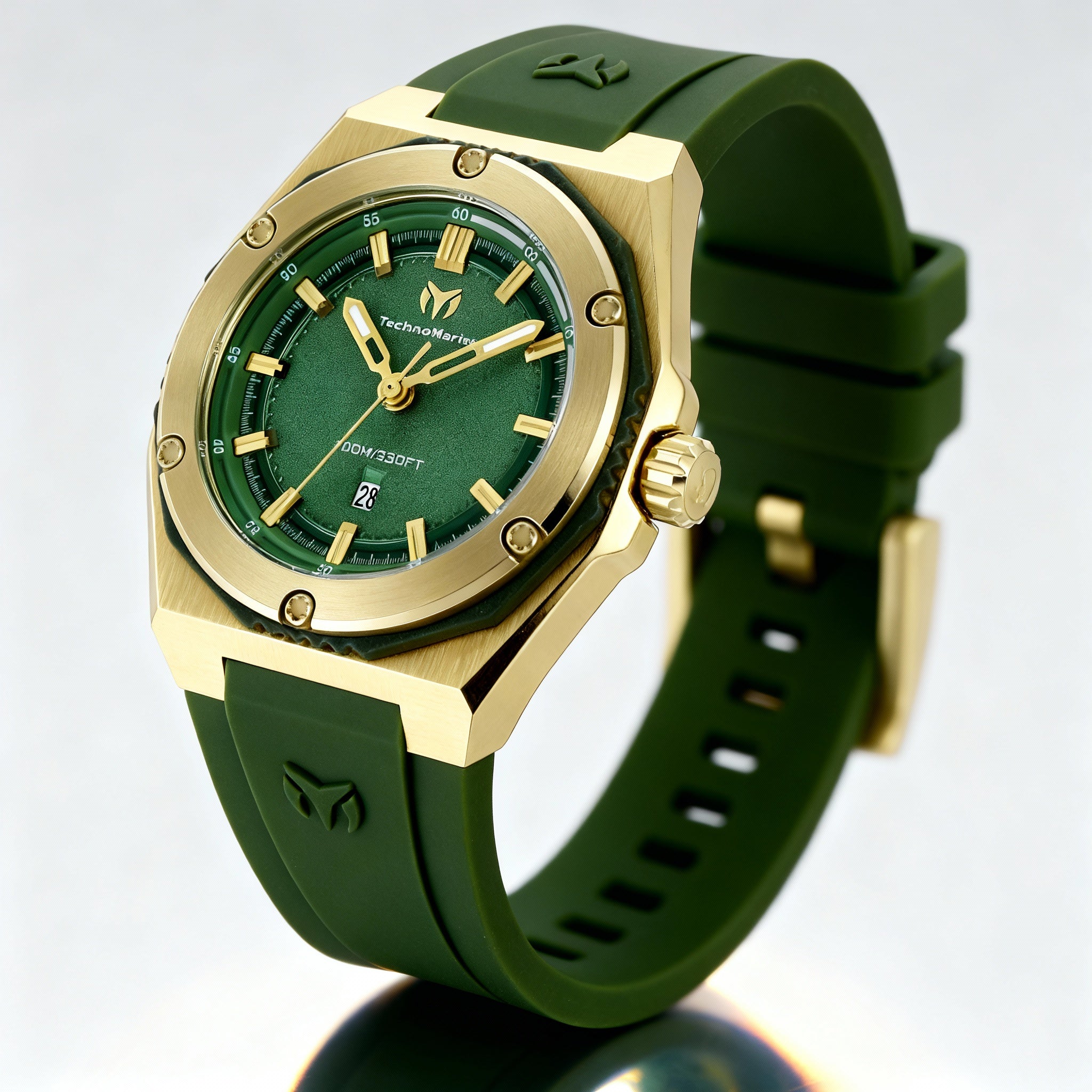 Technomarine CORAL - Legacy TM-416083 Women's Gold Stainless Steel Green Dial Silicone Strap Quartz Watch 36mm