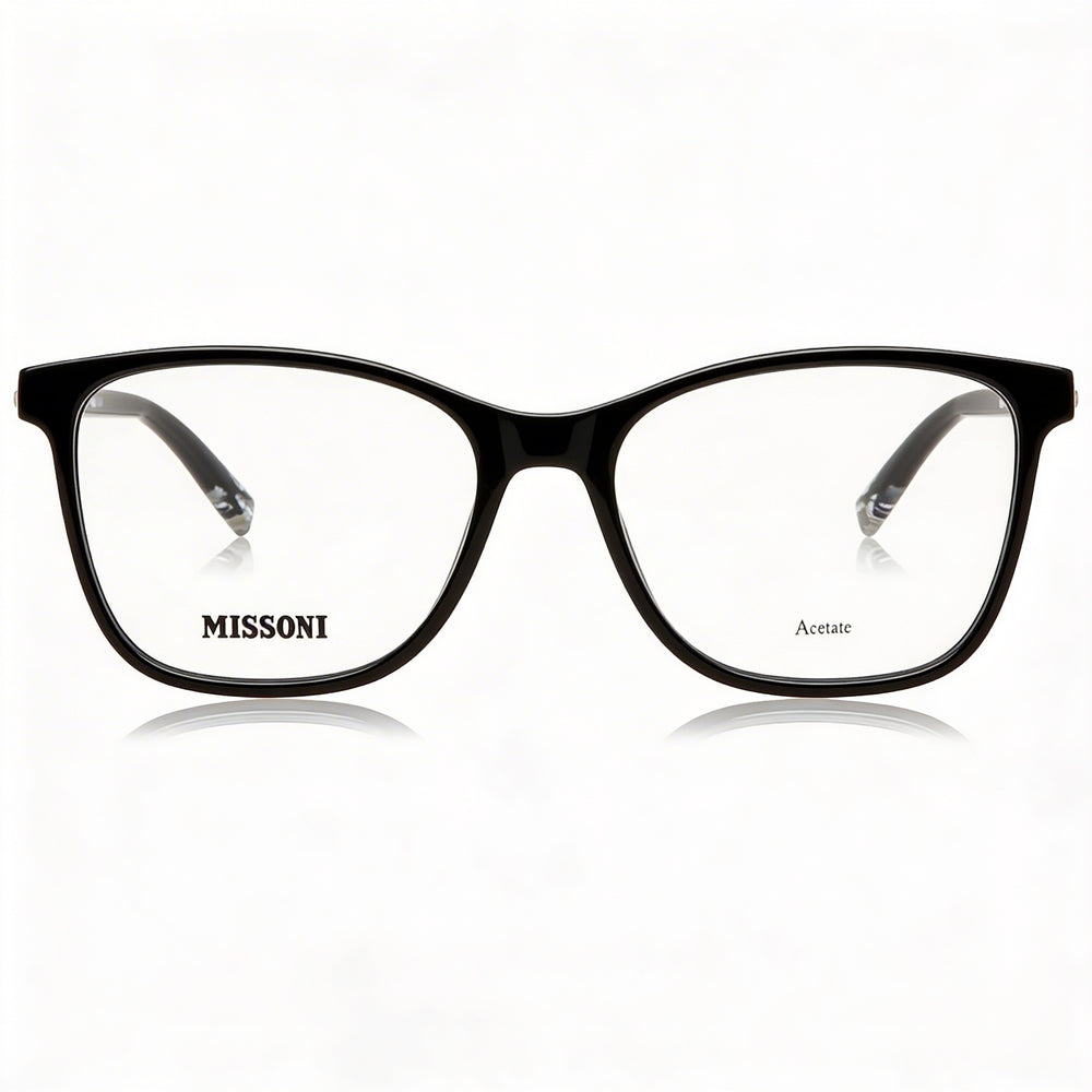 Gafas modernas M Missoni para mujer con montura de acetato negro y lentes de policarbonato negro, 53 mm de ancho de lente
