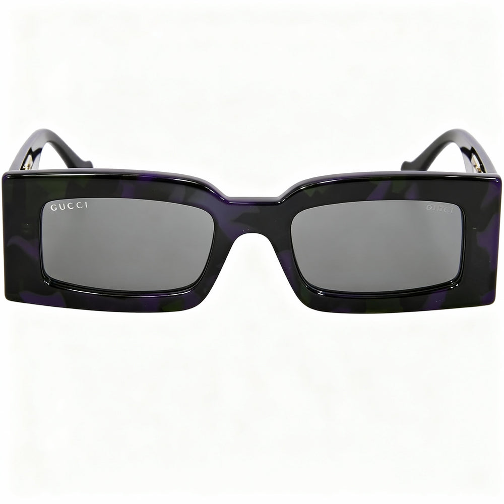 Gucci GG1425S Women's Rectangular Acetate Sunglasses, Havana Purple Green, Gray Non-Polarized Lens, 53mm