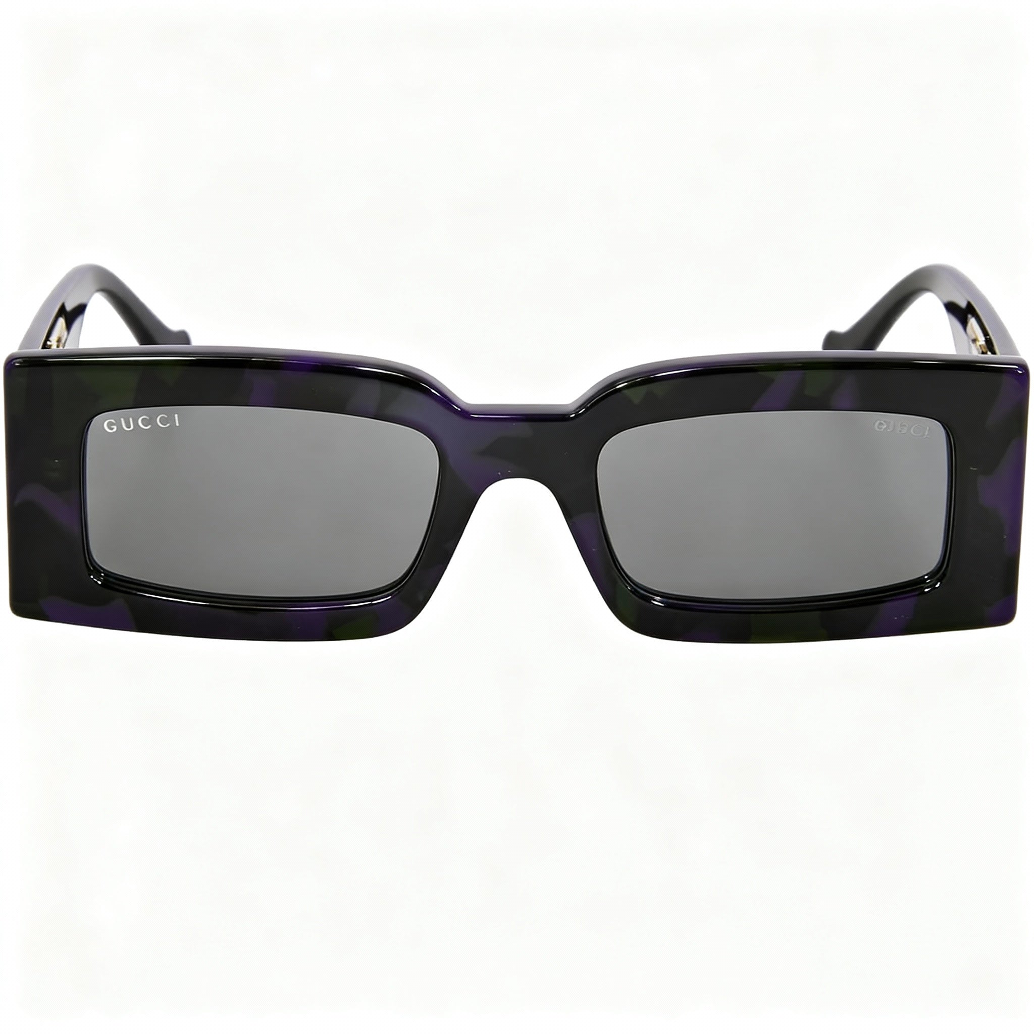 Gucci GG1425S Women's Rectangular Acetate Sunglasses, Havana Purple Green, Gray Non-Polarized Lens, 53mm