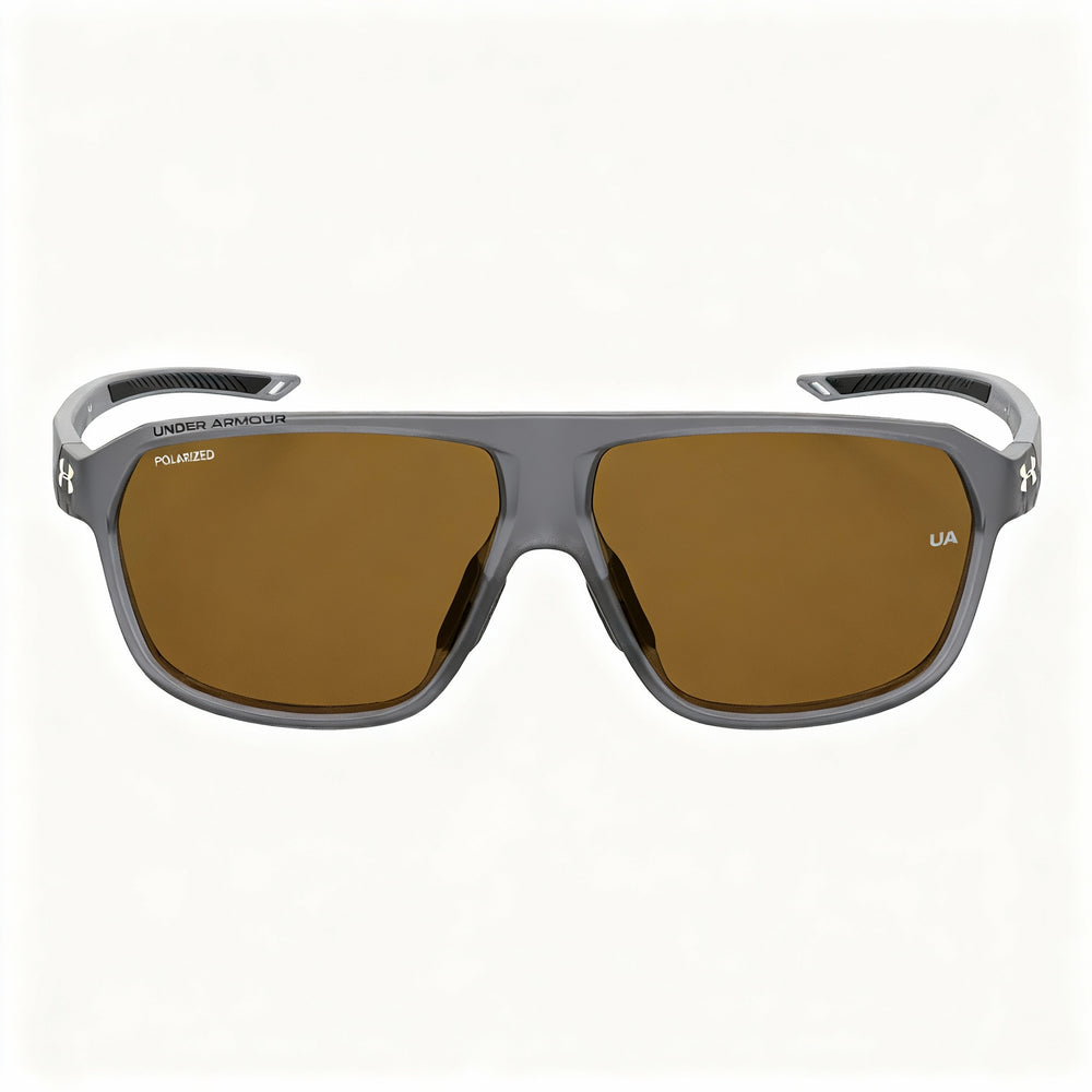 Under Armour UA DOMINATE/F Unisex Sport Sunglasses, Transparent Grey Polyamide Frame, Brown High Contrast Non-Polarized Lenses 65mm