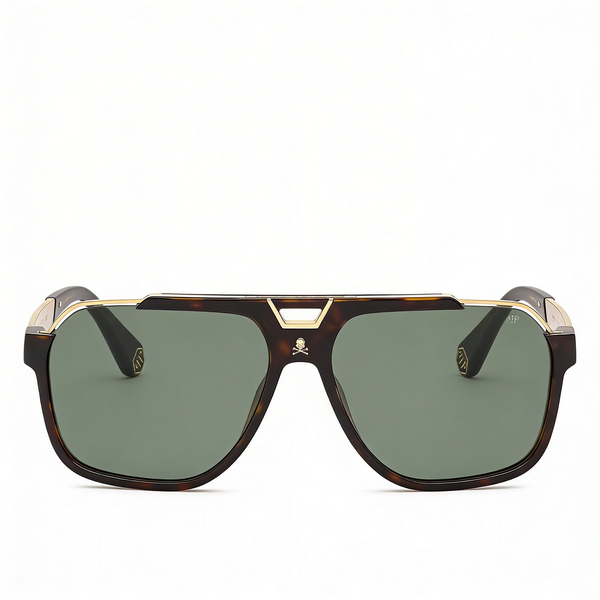 Philipp Plein Spp046v Men's Acetate Dark Havana Sunglasses with Green Nylon Bio Based UV Lenses 61mm, Photo 2