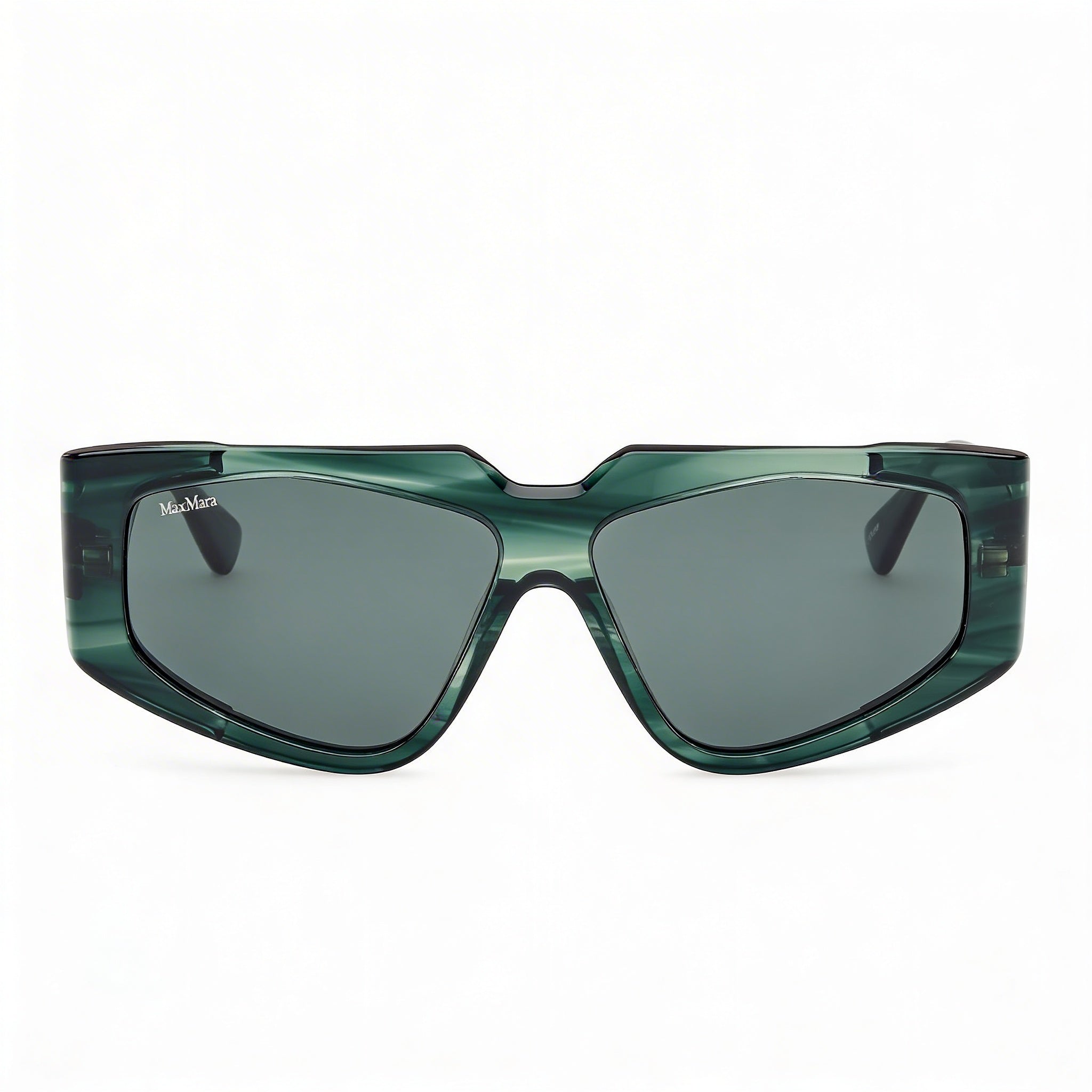 MaxMara Mm0125 para mujer con montura de acetato de rayas verde oscuro y lentes de policarbonato verde oscuro de 58 mm, Photo 2