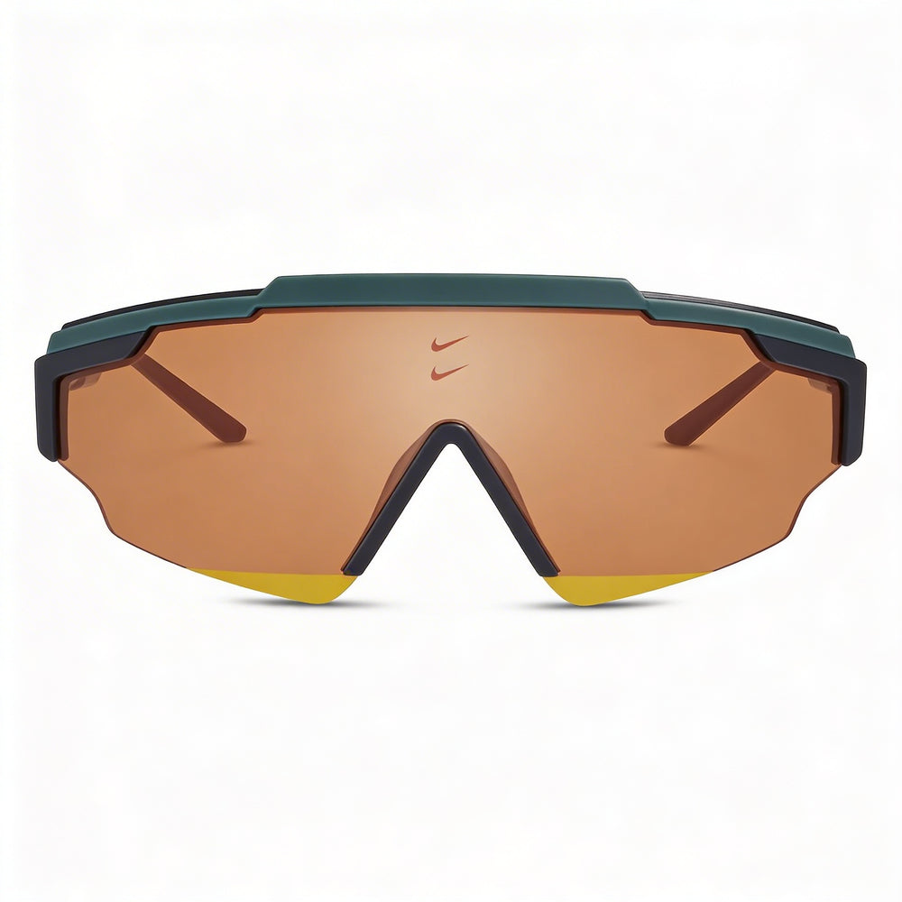 Gafas de sol deportivas unisex Nike Modern Lifestyle con montura de plástico en color naranja verdoso y lentes naranjas no polarizadas, 66 mm