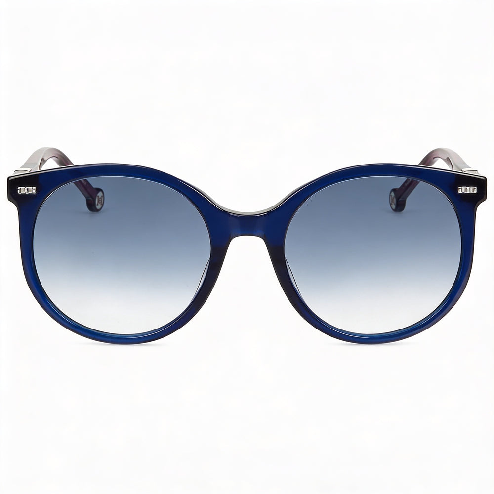 Gafas de sol Carolina Herrera Ch 0046/S para mujer, montura redonda de plástico azul oscuro transparente, protección UV azul violeta, 56 mm