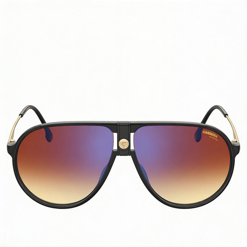 Carrera CARRERA 1034/S Unisex Shiny Black Gold Plastic Brown Shaded Blue Mirrored UV Sunglasses 63mm