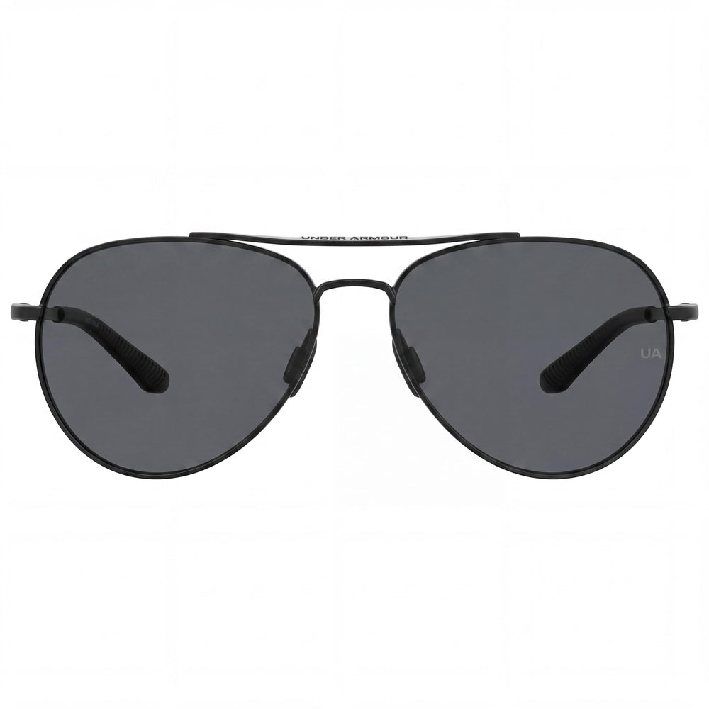 Under Armour Matte Black Pilot Sunglasses, Metal Frame, Grey UV Protected Lenses, Unisex, 57-15-140