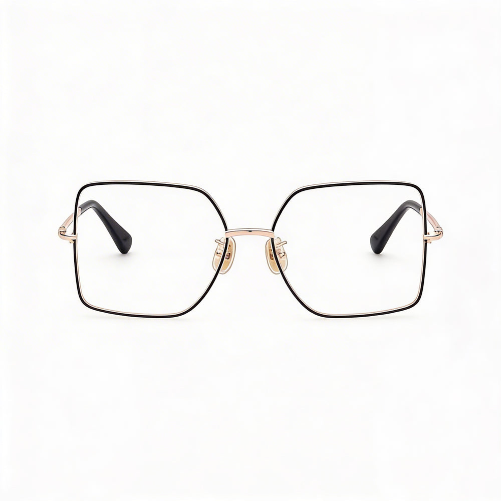 MaxMara Mm5098-h Gafas Metálicas para Mujer en Oro Rosado Brillante y Esmalte Negro, Negro Brillante 55mm