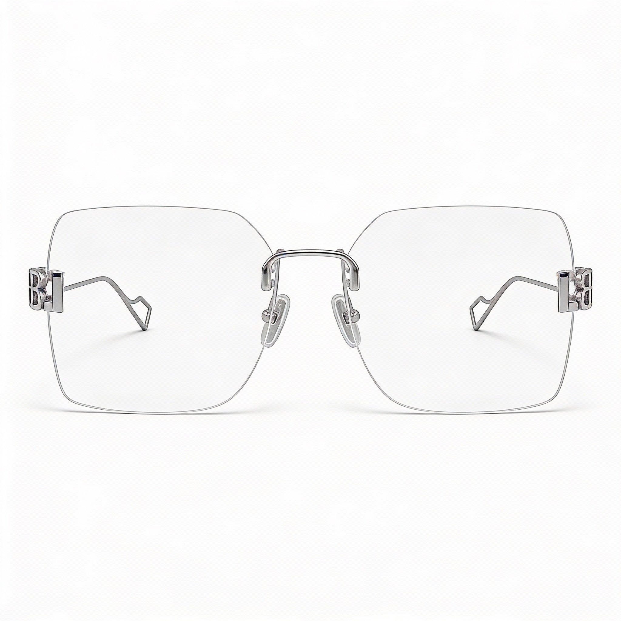 Balenciaga Bb0113o-002 - Montura de gafas cuadrada sin montura de metal plateado y transparente para mujer, talla 57-18-145, Photo 2