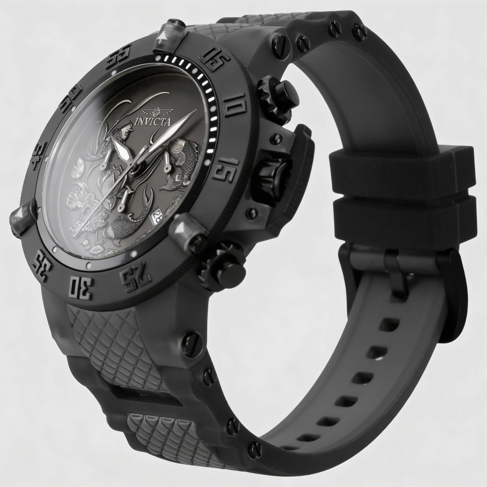 Invicta Subaqua 37040 Unisex Black 50mm Stainless Steel Quartz Watch, Silicone Strap, Scratch Resistant, Photo 1
