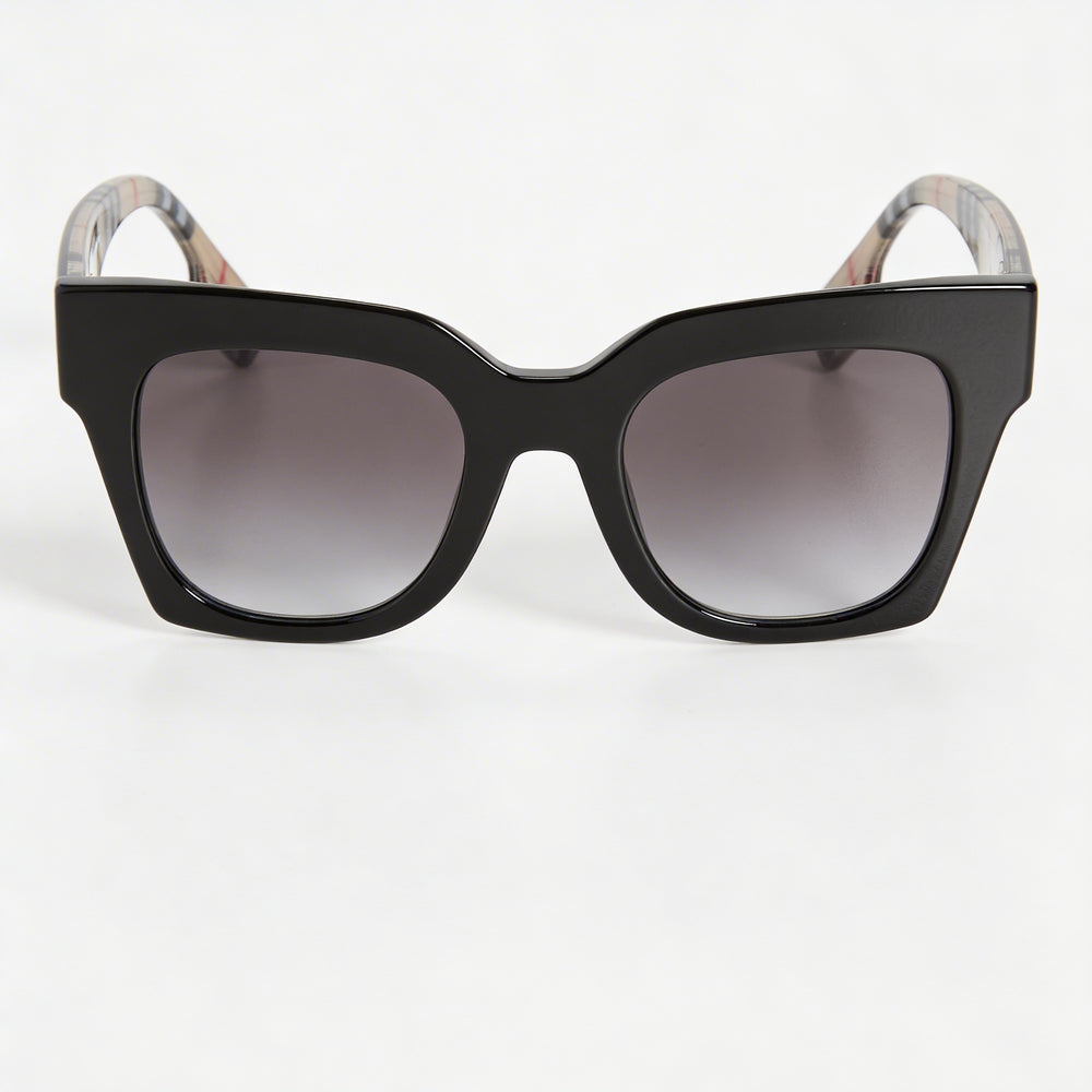 BURBERRY Women's Be4364 Kitty Black Cat-Eye Sunglasses, Black Gradient UV Protected 49mm Lenses