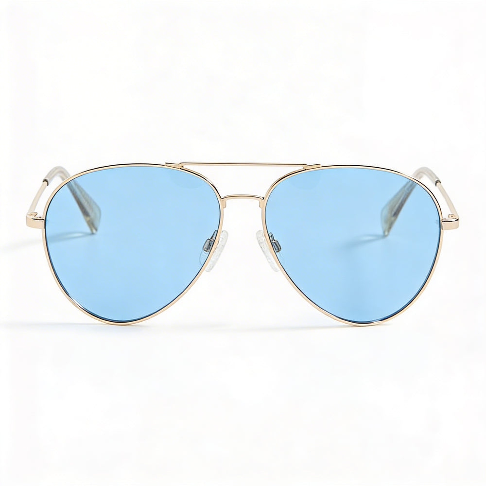 Gafas de sol clásicas Rag & Bone estilo aviador para mujer, de metal dorado y beige, con lentes azules, ajustables, 54 mm