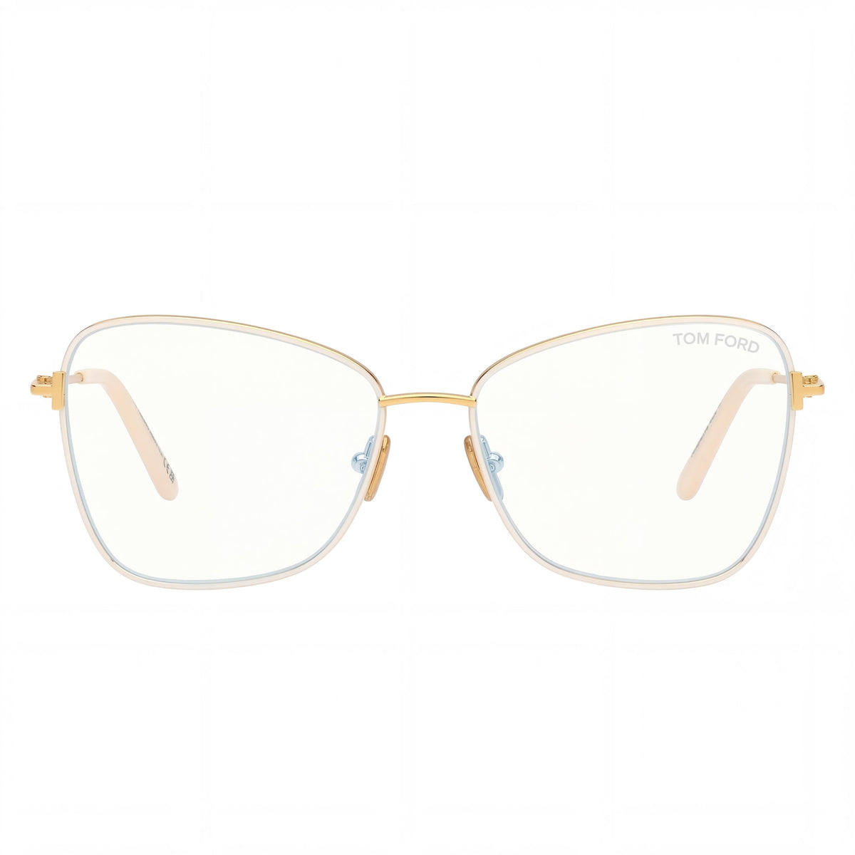 Tom Ford Women's FT5906-B BLUE BLOCK Eyeglasses with Polycarbonate Lenses, Ivory / Deep Gold Frame, 55mm, Photo 2