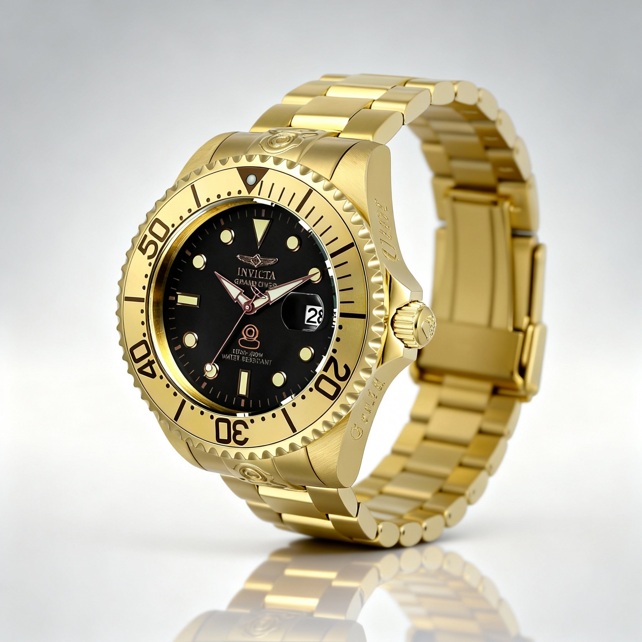 Invicta Pro Diver Men's Gold-Tone Stainless Steel Black Dial Automatic Dive Watch 47mm