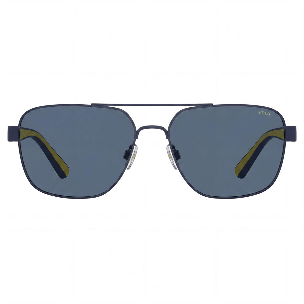 POLO RALPH LAUREN Ph3154 Gafas de Sol Cuadradas de Metal con Protección UV para Hombre, Montura Azul Marino Mate, Lentes Azul Oscuro 62mm