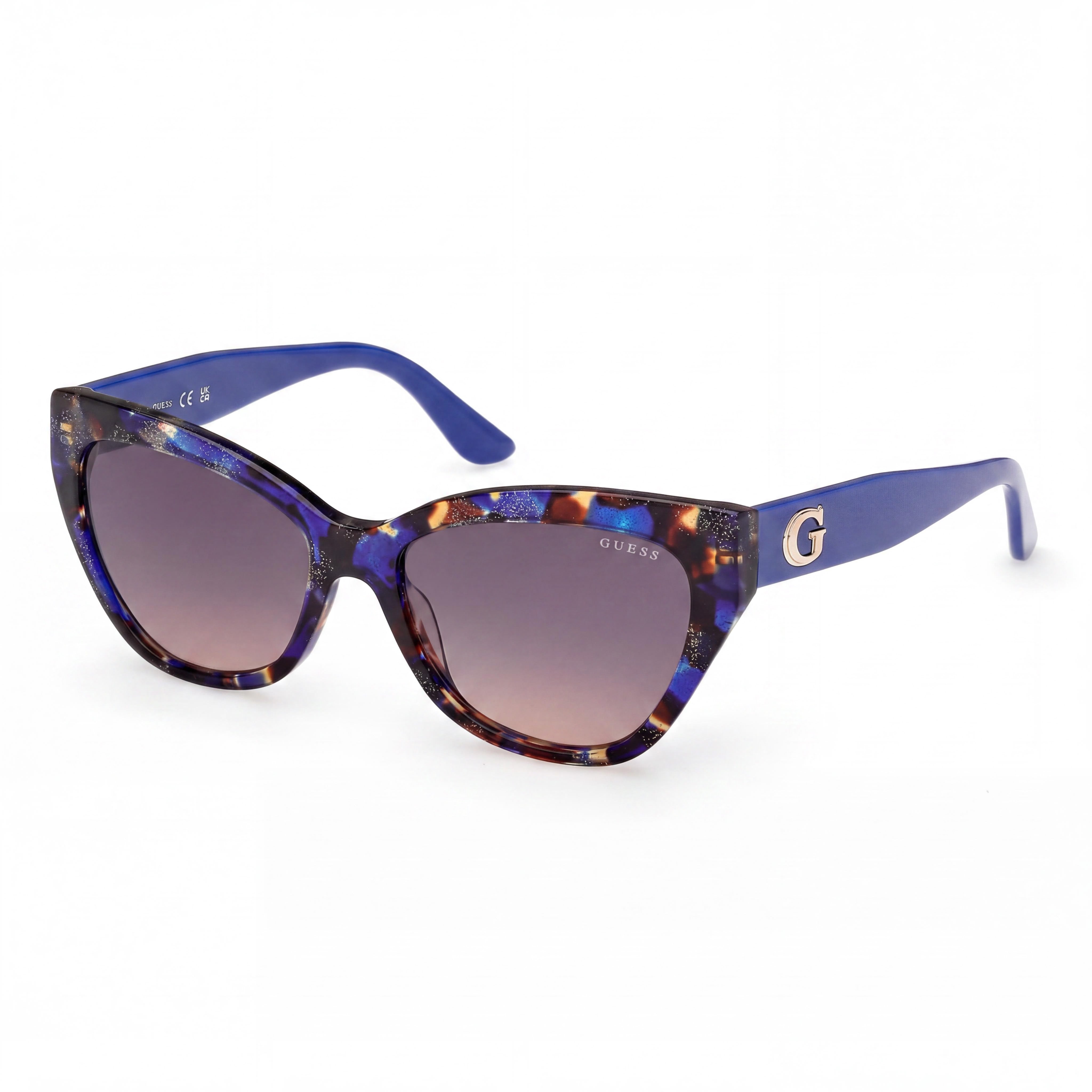 GUESS Gu00204 Women's Blue Havana Plastic Frame UV 400 Gradient Brown Lenses Sunglasses 55mm, Photo 1
