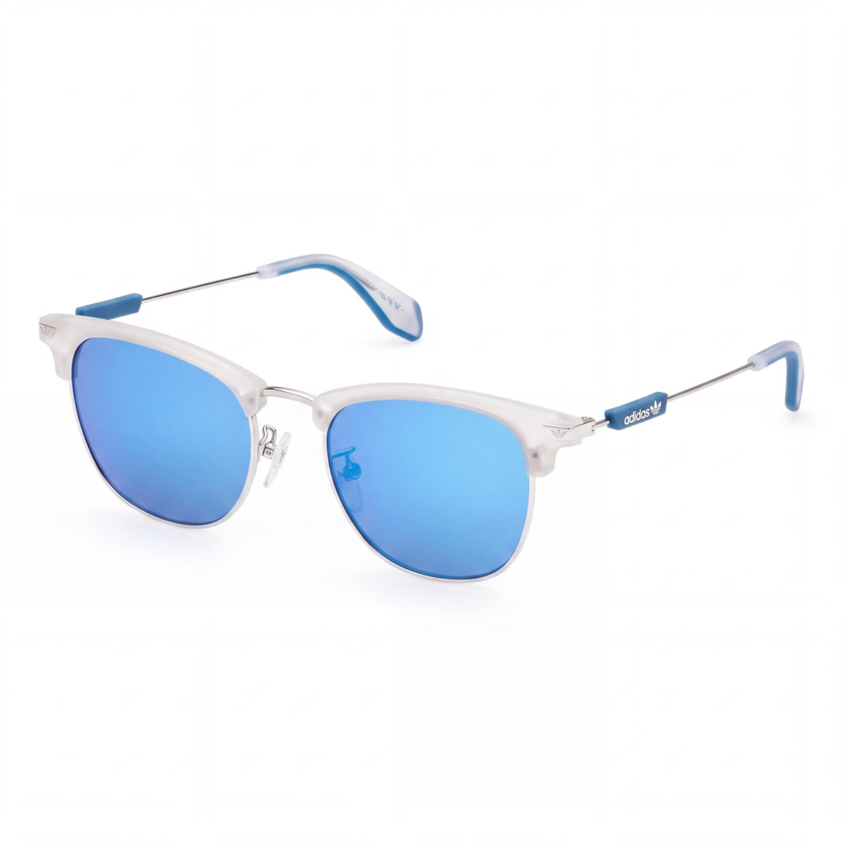 adidas Originals OR0083 Gafas de Sol Redondas para Hombre, Montura de Metal Color Cristal, Lentes Espejo Azul, 53-19-145, Photo 1
