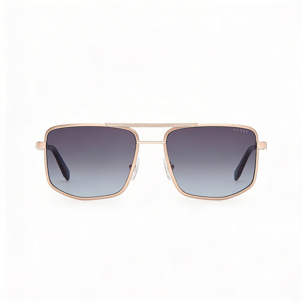 Guess Women's Metal Navigator Sunglasses, Shiny Satin Pale Gold Frame, Gradient Blue UV Lenses, 57mm